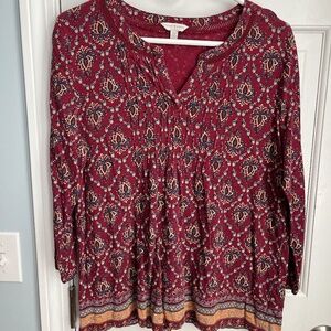 Maroon print blouse, Size L
